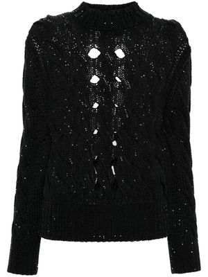 Ermanno Scervino rhinestone-embellished cable-knit jumper - Black