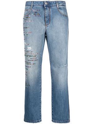 Ermanno Scervino rhinestone-embellished low-rise jeans - Blue