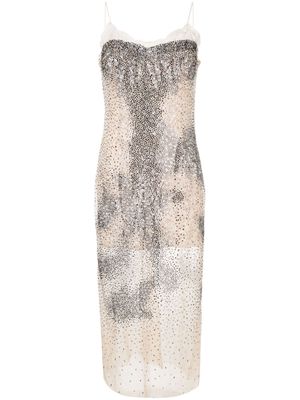 Ermanno Scervino rhinestone-embellishment lace-detail mesh dress - Gold