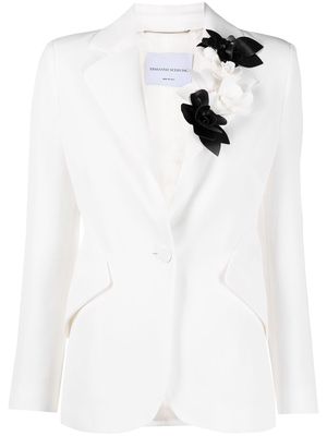 Ermanno Scervino rose-appliqué single-breasted blazer - White