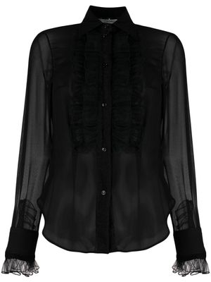Ermanno Scervino ruffled-detail sheer-sleeve shirt - Black