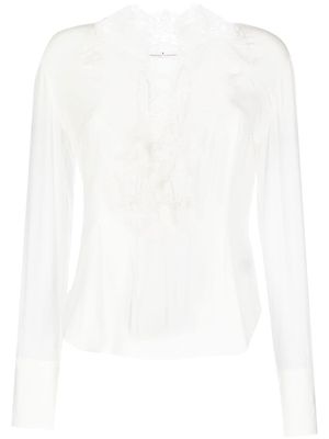 Ermanno Scervino ruffled lace-up silk blouse - White