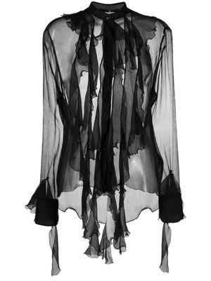 Ermanno Scervino ruffled sheer silk shirt - Black