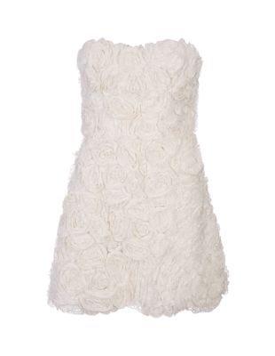 Ermanno Scervino Sculpture Dress In White Lace With Applied Roses