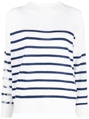 Ermanno Scervino sheer-lace detail striped jumper - White