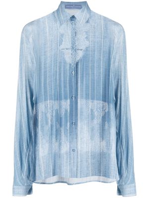 Ermanno Scervino stripe-print lace-trim shirt - Blue