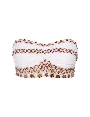 Ermanno Scervino White Bandeau Bra With Ethnic Embroidery