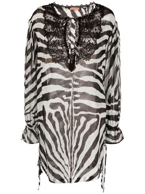 Ermanno Scervino zebra-pattern sheer blouse - White