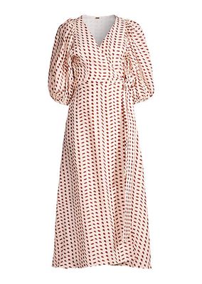 Ermita Geometric-Print Linen Wrap Midi-Dress