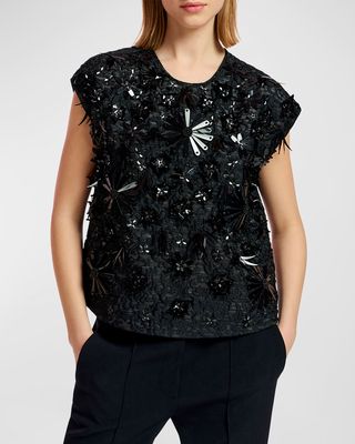 Errand Short-Sleeve Embroidered Sequin Jacquard Top