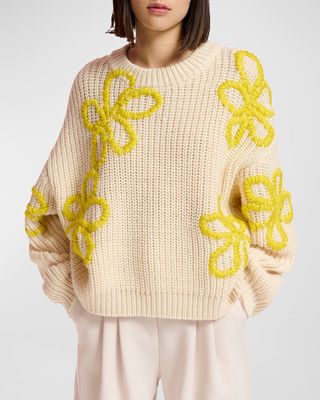 Eschew Floral Embroidered Wool-Blend Sweater