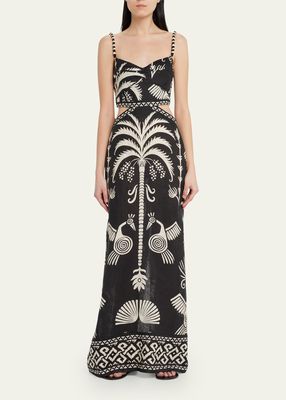 Escritura Quipu Embroidered Maxi Dress with Detail Straps