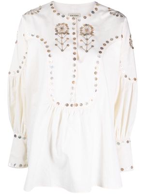 ESCVDO Danza decorative button-detail cotton shirt - Neutrals