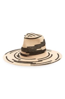 ESENSHEL Wide Brim Woven Fedora in Black/Natural Dip Dye 