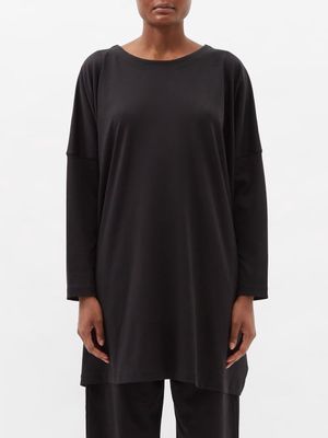 Eskandar - Longline Pima Cotton Long-sleeved T-shirt - Womens - Black