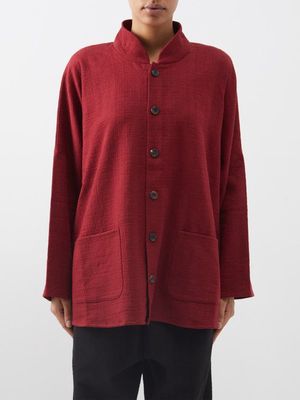 Eskandar - Stand Collar Basketweave-cotton Jacket - Womens - Red