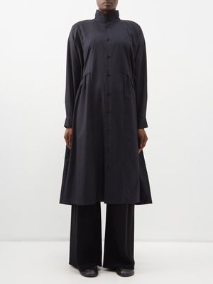 Eskandar - Stand-collar Cotton-poplin Midi Dress - Womens - Black