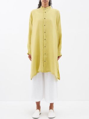 Eskandar - Stand-collar Handkerchief-hem Linen Shirt - Womens - Yellow