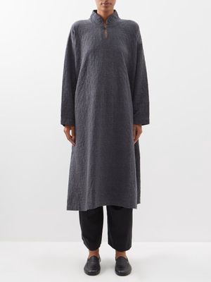Eskandar - Stand Collar Quilted-cotton Trapeze Dress - Womens - Dark Grey