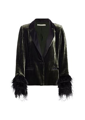 Esme Satin-&-Feather Trimmed Velvet Blazer