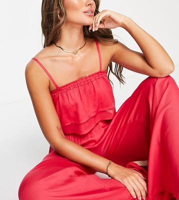 Esmee Exclusive beach layered frill strappy crop top in watermelon - part of a set