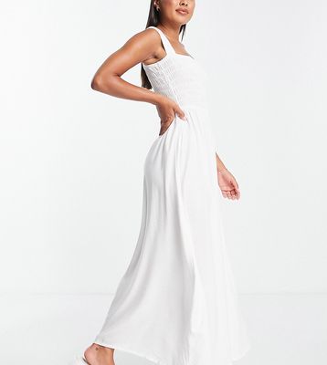 Esmee Exclusive beach maxi dress with large shirring in white