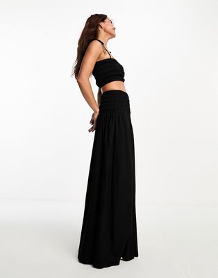 Esmee Exclusive beach maxi skirt with shirred waist in black - part of a set-Purple