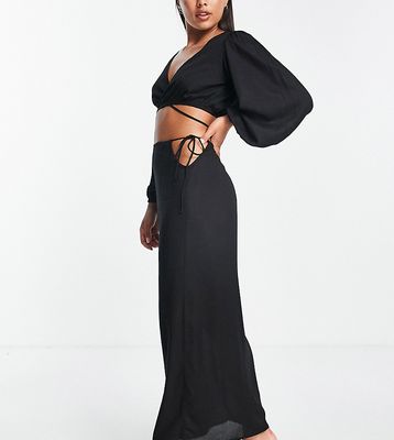 Esmee Exclusive beach maxi skirt with tie side cut out detail in black - part of a set
