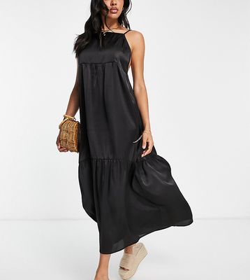 Esmee Exclusive beach maxi tiered dress with low back in black