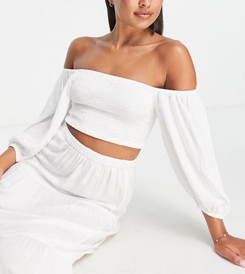 Esmee Exclusive beach shirred crop top in white - part of a set