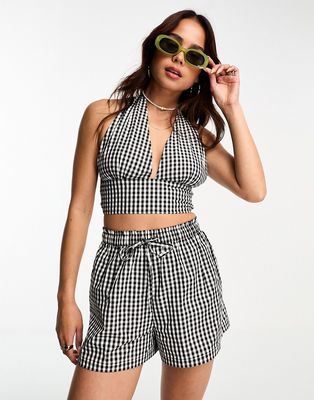 Esmee Exclusive beach shirred waist short in black and white gingham - part of a set-Multi