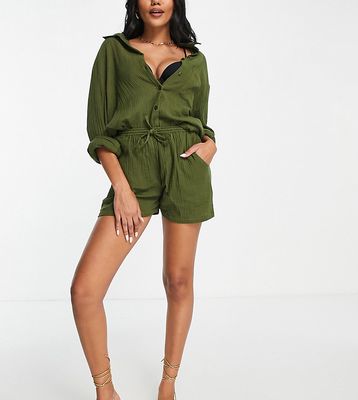 Esmee Exclusive beach shorts in khaki - part of a set-Green