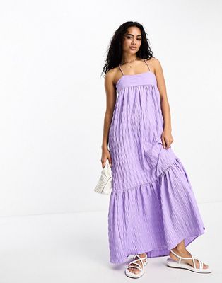 Esmee Exclusive beach textured tiered maxi summer dress in purple-Green