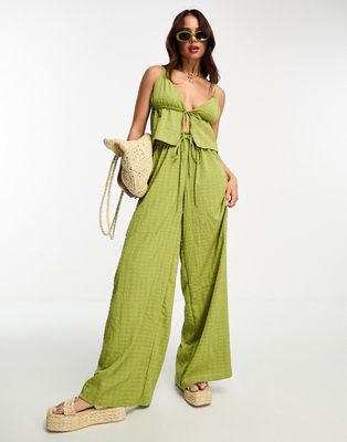 Esmee Exclusive beach textured wide leg pants in green - part of a set