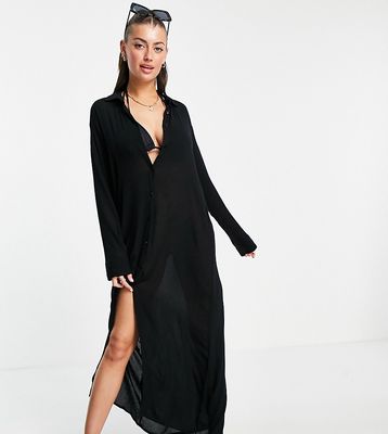 Esmee Exclusive maxi beach shirt summer dress in black