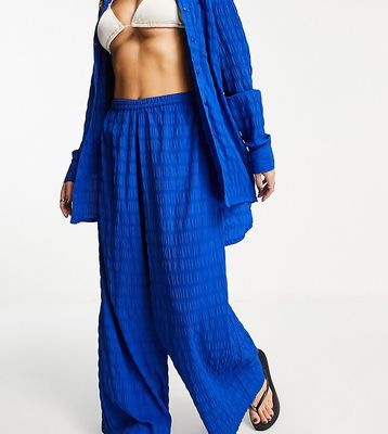 Esmee Exclusive textured beach wide leg pants in cobalt blue - part of a set