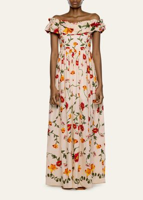 Espliego Off-Shoulder Floral Cotton Maxi Dress