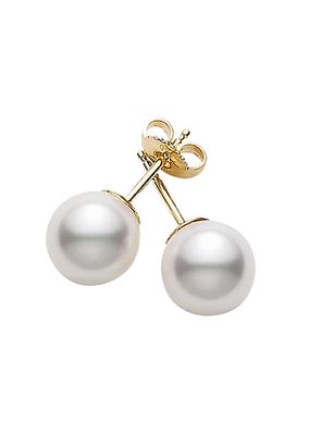 Essential Elements 18K Yellow Gold & 7MM White Cultured Pearl Stud Earrings