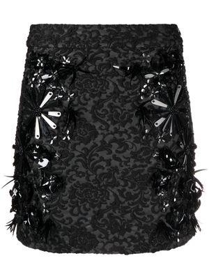 Essentiel Antwerp Eclipse floral-appliqué jacquard miniskirt - Black