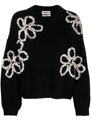 Essentiel Antwerp floral-embroidered crew-neck jumper - Black