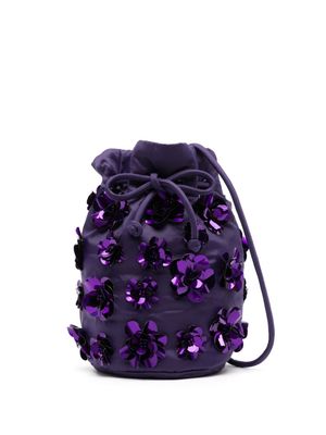 Essentiel Antwerp mini Indigo floral-appliqué sequined bucket bag - Purple