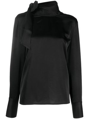 Essentiel Antwerp pussy-bow satin draped-back blouse - Black
