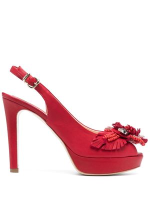ESSERE floral-appliqué peep-toe sandals - Red