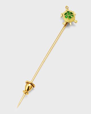 Estate 14K Yellow Gold Turtle Stick Pin with 7 Demantoid Garnets