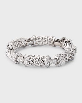 Estate 18K White Gold Open Swirl and Wire Grill Link Bracelet with 144 Diamonds