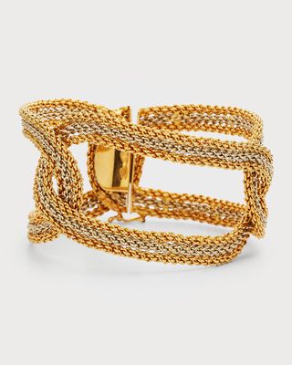 Estate 18K Yellow Gold 3-Link Woven Bracelet, 7.5"L