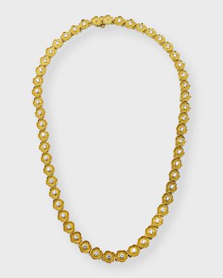 Estate 18K Yellow Gold 51 Diamond Floral Link Necklace