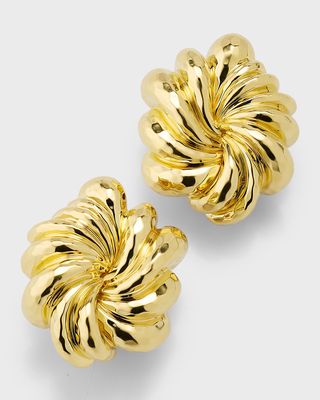 Estate 18K Yellow Gold Hammered and Faceted Finish Floral Swirl Earrings