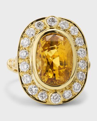 Estate 18K Yellow Gold Yellow Sapphire and Diamond Statement Ring, Size 8