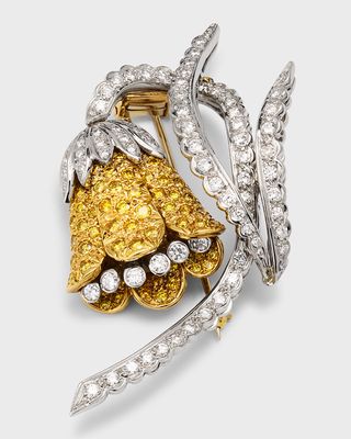 Estate Elan Bell Flower Pin with White Diamonds